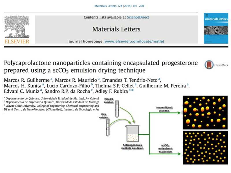 the article Polycaprolactone nanoparticles containing encapsulated progesterone prepared using a scCO2 emulsion drying technique as it appears in the print version of the journal materials letters